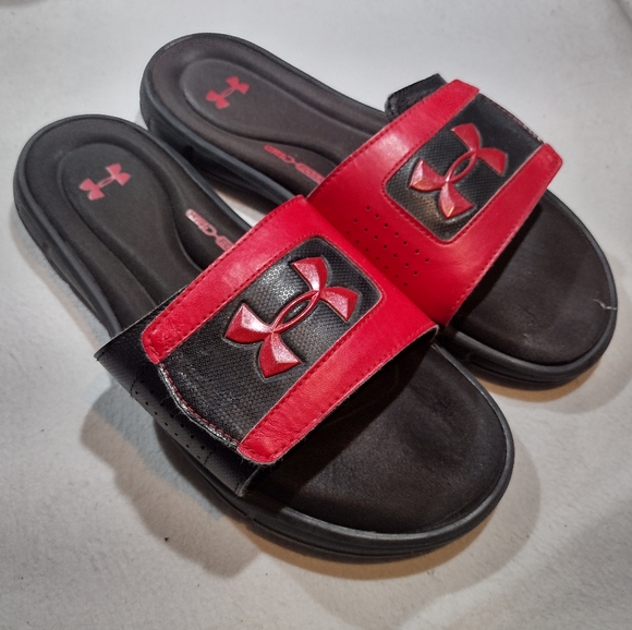 Under Armour Shoes | Under Armour Flip Flop Slip on Sandals Mens 9 | Color: Black/Red | Size: 9 | Bobstar's Closet